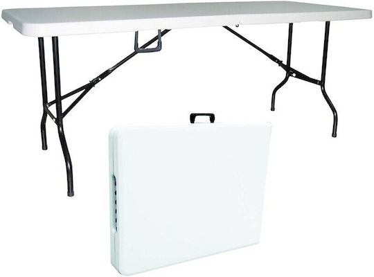 Blow Outdoor Dinner Foldable Table with Plastic Surface and Metal Frame White 180x74x74cm