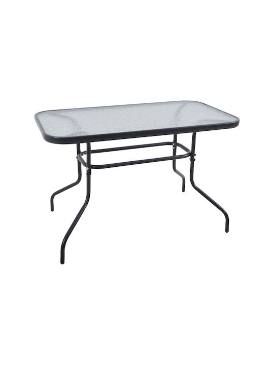 Outdoor Dinner Free Standing Table with Glass Surface and Metal Frame Anthracite 110x60x70cm