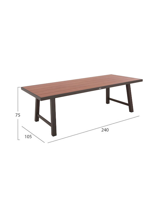 Gobar Outdoor Dinner Free Standing Table with Wood Surface and Aluminum Frame Beige 70x70x75cm