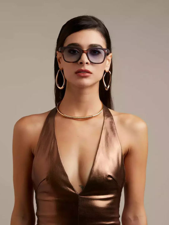 Okkia Giovanni Unisex Γυαλιά Ηλίου με Καφέ Ταρταρούγα Κοκκάλινο Σκελετό και Μπλε Φακό OK012CHBL