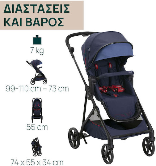 Chicco Seety Ρυθμιζόμενο Καρότσι Μωρού Kατάλληλο για Nεογέννητο 79 Oxford Blue 7kg