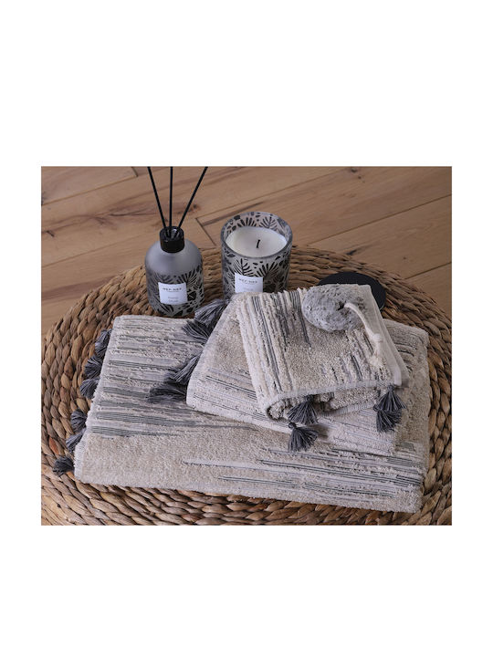 Nef-Nef Homeware Hand Towel Premium Halfway 30x50cm Beige/Black Weight 550gr/m²