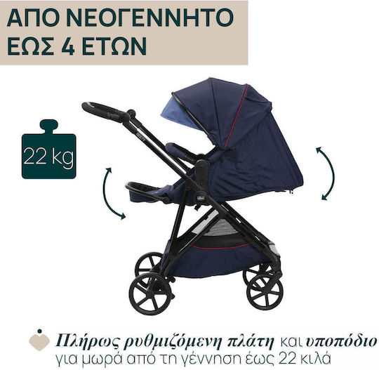 Chicco Seety Ρυθμιζόμενο Καρότσι Μωρού Kατάλληλο για Nεογέννητο 79 Oxford Blue 7kg