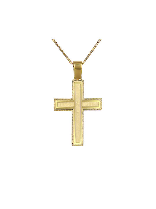 Moderne doppelseitige Kreuz P-67940 Gelbgold K14