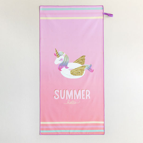 Nima Summer Love Детски плажен кърпа Розов Μονόκεροι 140x70см.