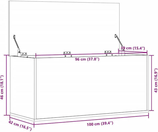 vidaXL Декоративна куфар Дърво Сив 100x42x46бр