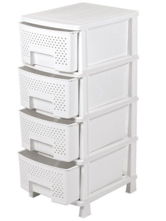 Homeplast Ziva Perforated Plastic Drawer Unit 4 Tiers White 50x40x99cm