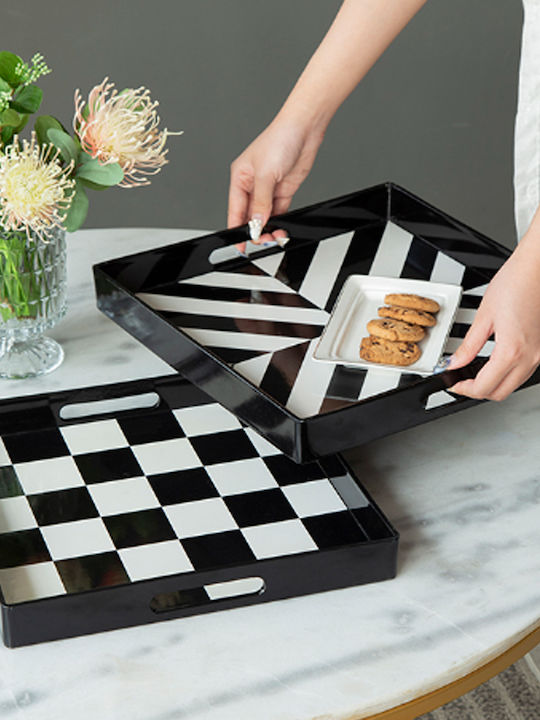 Artekko Tray for Serving PP 35cm Plastic Square Serving Tray with Handles in Black Color 35x35x4cm 44280 2pcs