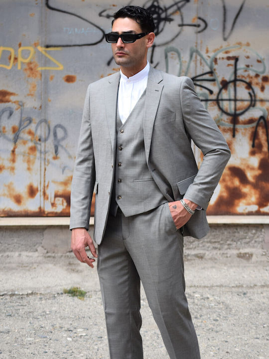 Men's Suit with Vest Beige-lilac