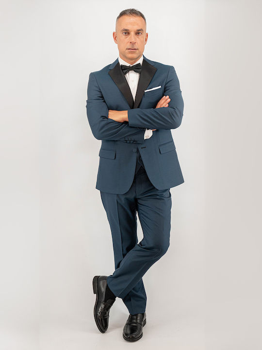 Men's Suit with Vest Petrol Blue