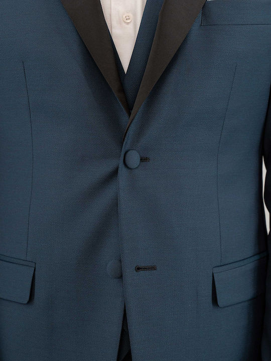Men's Suit with Vest Petrol Blue