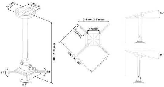 Multibrackets Βάση Projector Τοίχου M Universal Projector Ceiling Mount 900-1600 with με Μέγιστο Φορτίο 15kg Λευκή