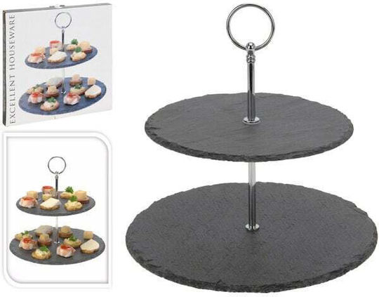 JK Home Decoration Πέτρινη Εταζέρα 2 Ορόφων Μαύρη Ø20xY23cm