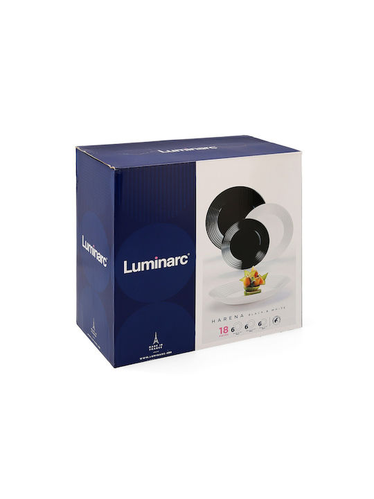 Luminarc White / Black Glass Dinnerware Set 18pcs