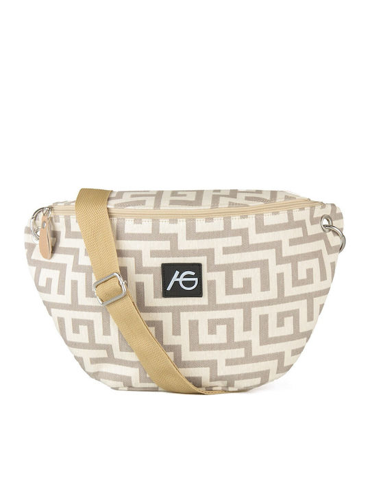 Δίχρωμο Χειροποίητο Υφασμάτινο Bum Bag Τσαντάκι Ag Μπεζ Πούρο Taupe
