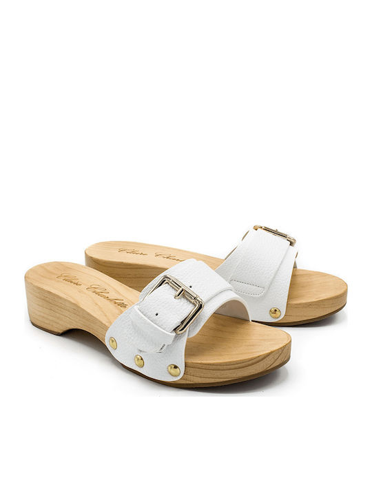 Leather Women's Flat Sandals in White Color