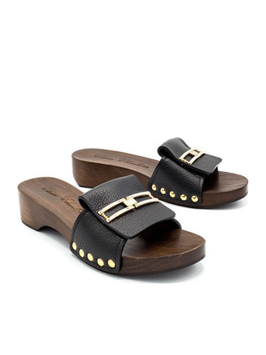 Leather Women's Flat Sandals in Black Color