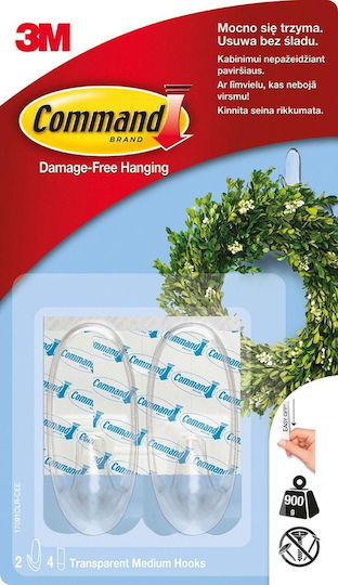 3M Command Plastic Hanger Kitchen Hook with Sticker Transparent 2pcs 17091