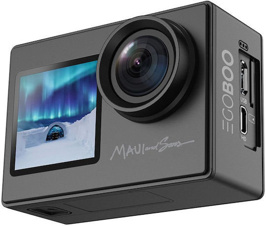 Egoboo X Maui And Sons Action Eye 128GB Action Camera 4K Ultra HD Underwater (with Case) with Touch Screen 2" and Wi-Fi Black