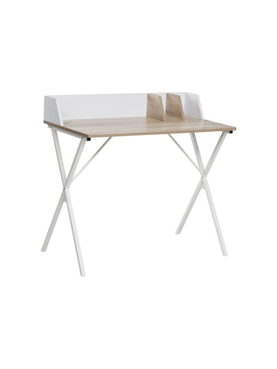 Birou de calculatoare Zervan Lemnos Natural-alb cu Picioare Metalice 90x50x85cm