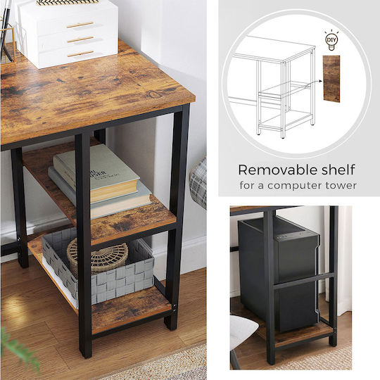 Corner Desk Wooden Rustic Brown / Black with Metal Legs 138x138x75cm