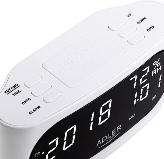 Adler Tabletop Digital LED Clock With Alarm White AD 1186 W