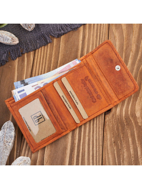 Klein Leder Damen Geldbörse Münzen mit RFID Orange