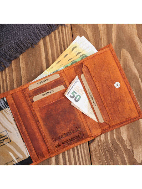 Small Leather Women's Wallet Classic with RFID Orange