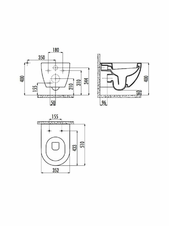 Creavit Wall-Mounted Toilet Rimless with Flush with Slim Cover Duroplast Soft Close Beige