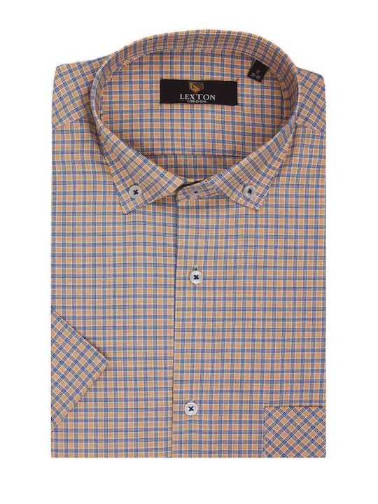 Lexton Men's Shirt Short Sleeve Checked Orange