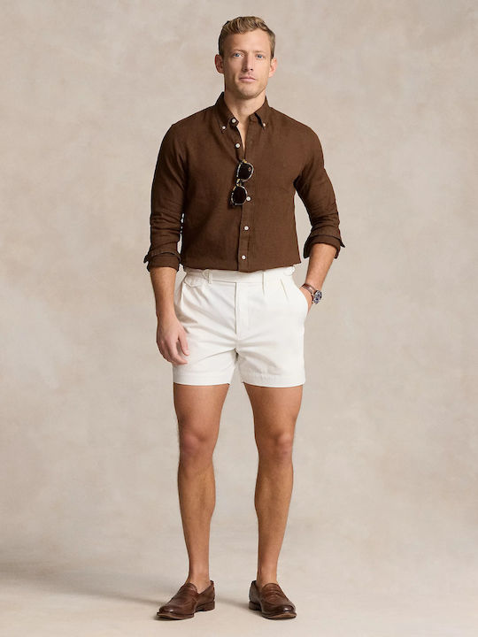 Ralph Lauren Shirt Ανδρικό Πουκάμισο Λινό με Στενή Γραμμή Chocolate Mousse