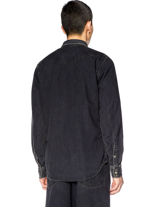 Μακρυμάνικo Τζιν Overshirt σε Στενή Γραμμή Μαύρο