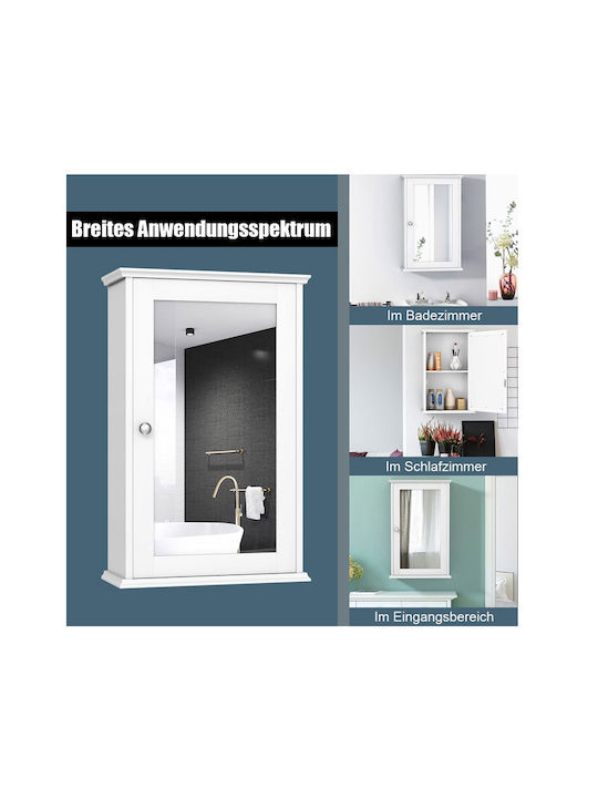 Costway Банско Огледало от MDF с Рафт & Шкаф 34x15см Бял