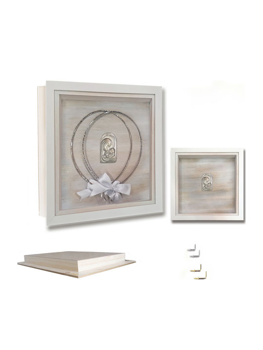 Silver-gold Icon Wall-Mounted Square Wedding Crown Case / Photo Frame Wooden White 30x30cm