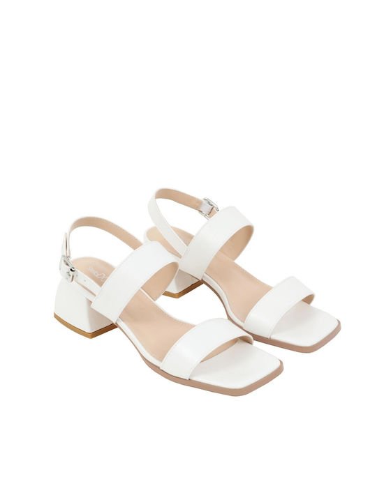 Doca Synthetic Leather Women's Sandals White with Chunky Low Heel