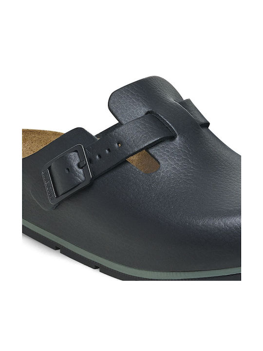 Birkenstock Boston Pro Δερμάτινα Ανατομικά Σαμπό Μαύρα