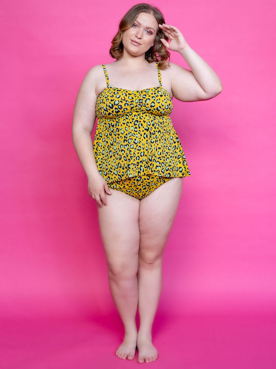 Maniags Tankini Swimsuit Animal Print Mustard