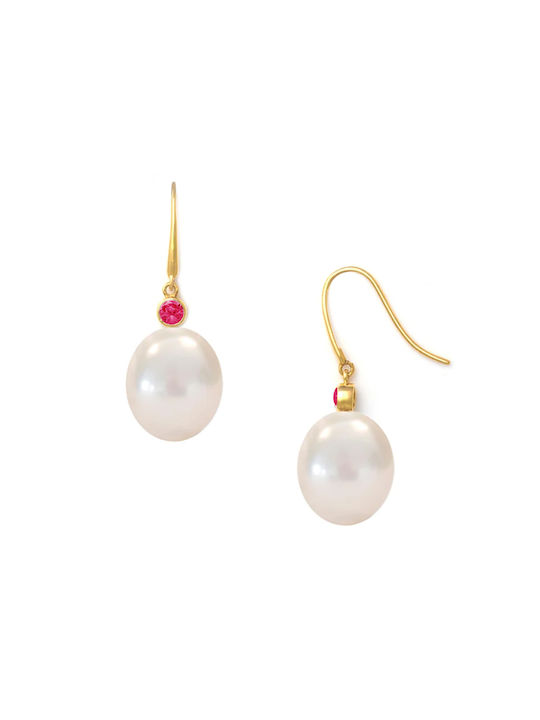 Margaritari Gold Set Earrings & Pendant with Stones and Pearls 14K