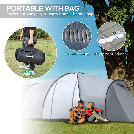 Outsunny Σκηνή Camping Τούνελ Γκρι 3 Εποχών για 6 Άτομα 590x245x193εκ. με Κουβούκλιο