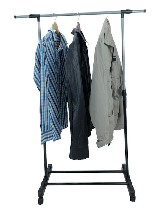 Uncle George Wheeled Floor Garment Rack made of Metal Telescopic Silver 63.5x37x133cm