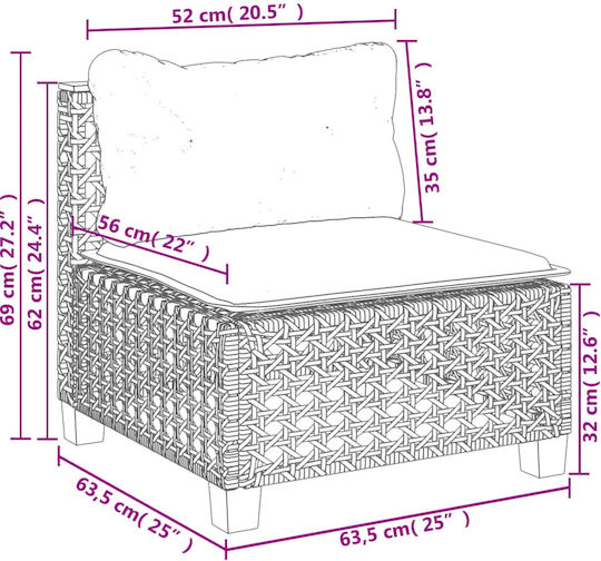 Outdoor-Stuhl Rattan Grey mit Kissen 63.5x63.5x62εκ.