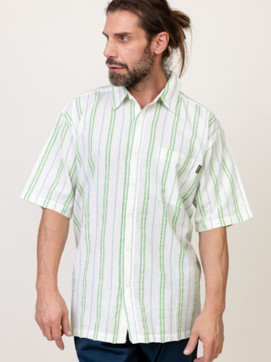 Pronomio Men's Shirt Short Sleeve Cotton Striped White