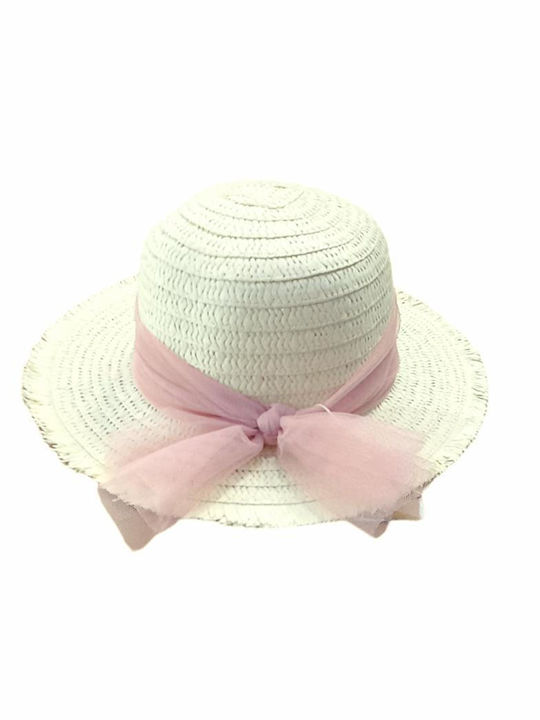 Two In A Castle Kids' Hat Straw Beige Pink Ribbon