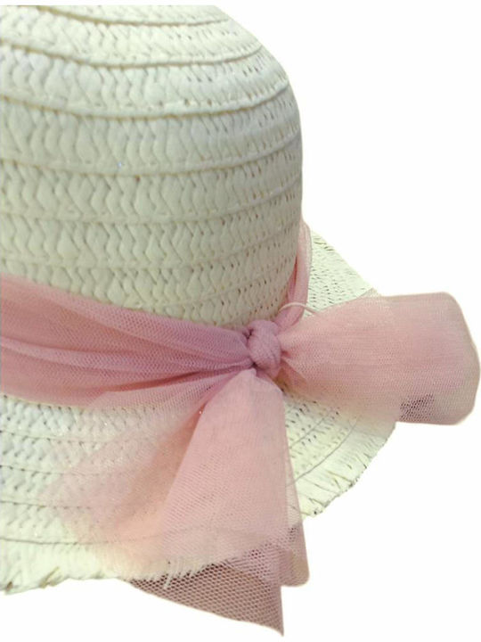 Two In A Castle Kids' Hat Straw Beige Pink Ribbon