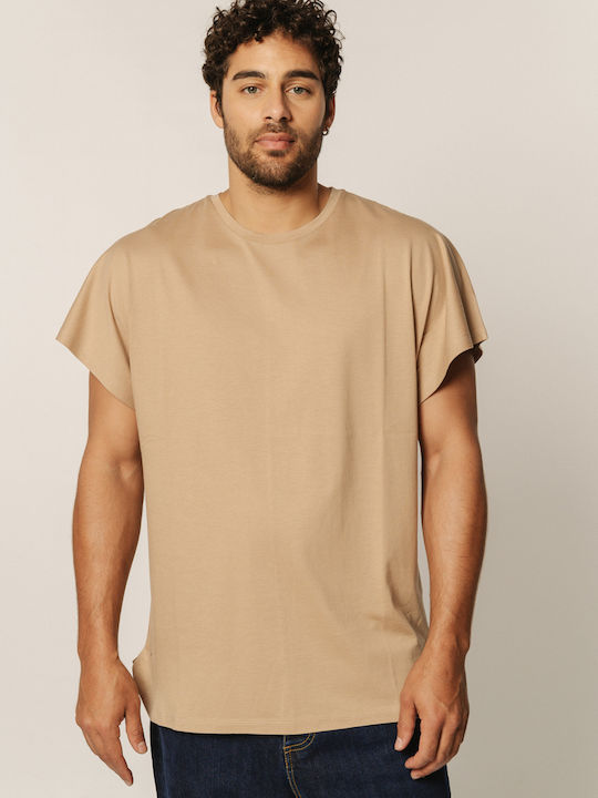 Edward Jeans T-shirt Bărbătesc cu Mânecă Scurtă Camel