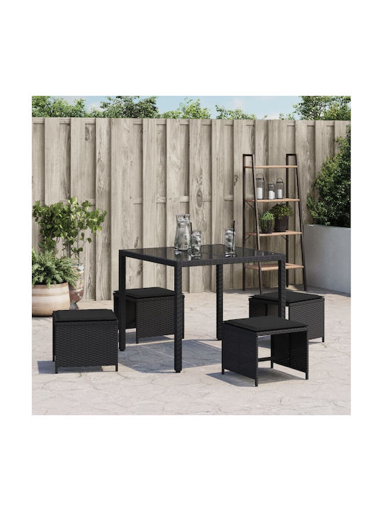 Garden Stool Cube Outdoor Rattan with Cushion Black 4 Pieces 40x40x35cm
