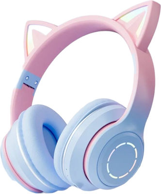 Cat Wireless/Wired On Ear Headphones with 6 hours of Operation Blue/Pink 626891