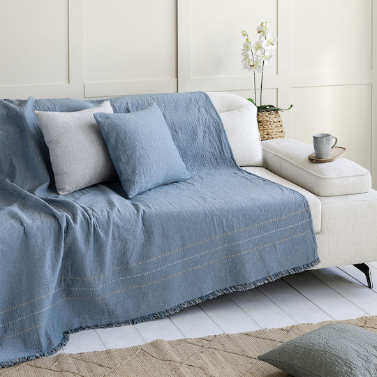 Nima Azura Sofa Throw 2 Seater 2 Sides Crinkled 180x240cm Denim