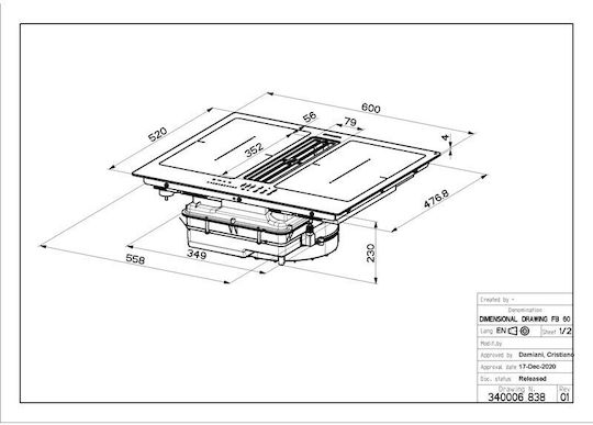 Faber Galileo Smart BK A600 Intelligent Induktionskochfeld Autonom mit Dunstabzugshaube 60x52εκ.
