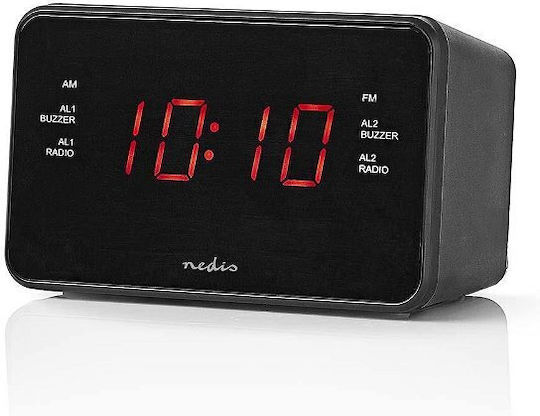 Nedis Επιτραπέζιο Ψηφιακό Ρολόι LED με Ξυπνητήρι & Ραδιόφωνο Μαύρο CLAR002BK